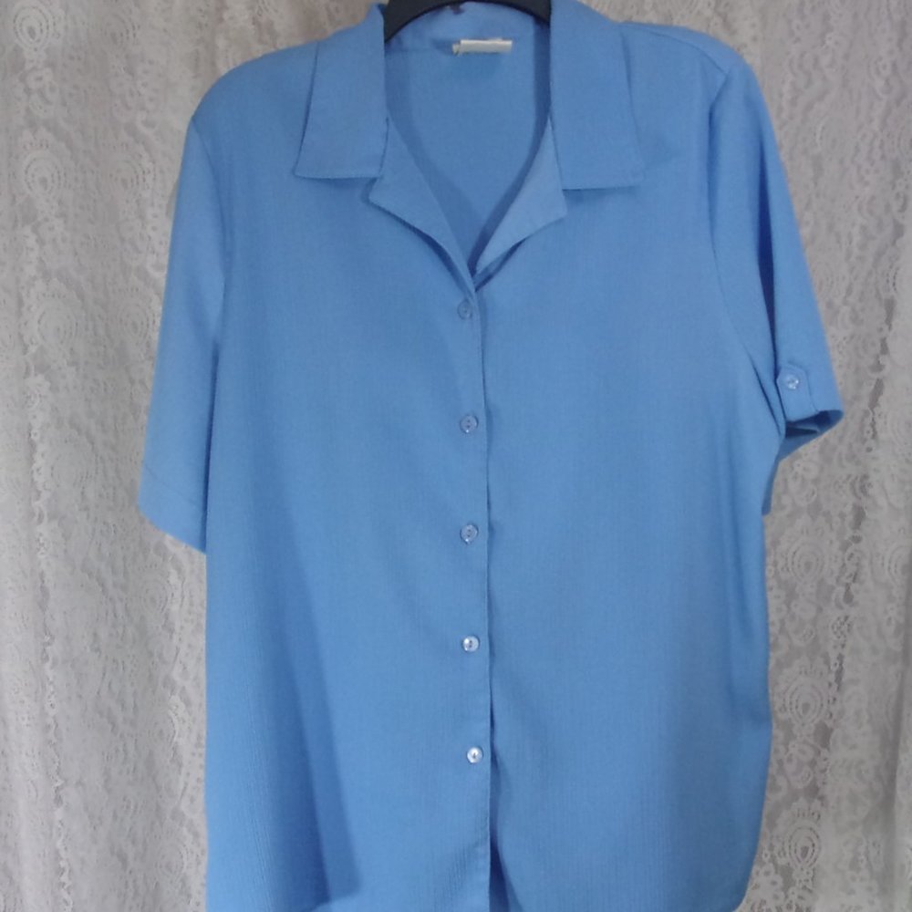 Allison Daley Blue Classic Button Blouse Top Size 16W